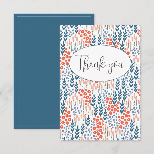 Pretty Blue Floral Flat Thank You Card (Front/Back)