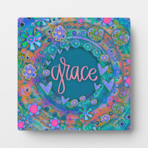 Pretty Blue Floral Inspirational Grace Easel Plaque