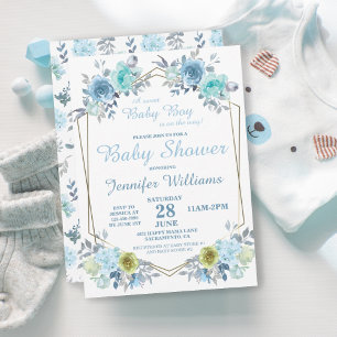 Pretty Blue Floral It's a Boy Baby Shower Invitation