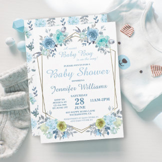 Pretty Blue Floral It's a Boy Baby Shower Invitation