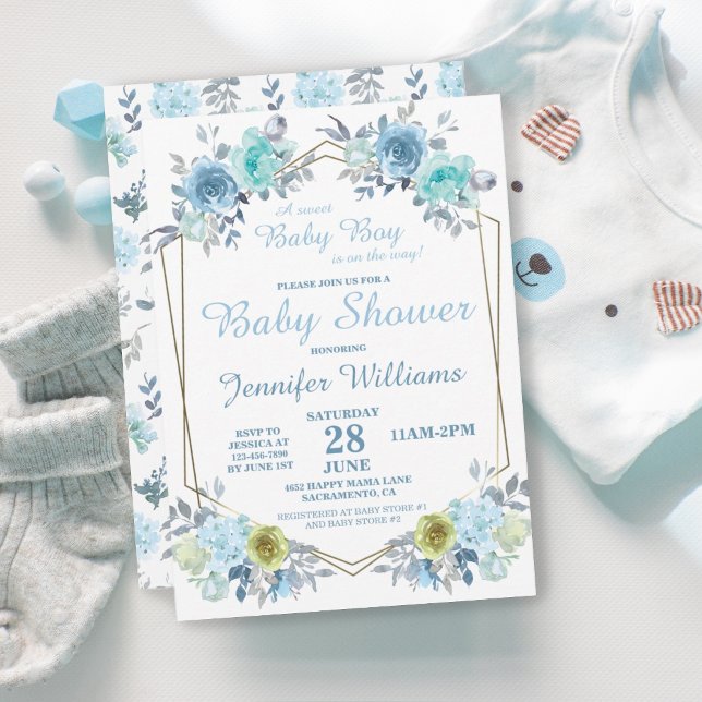 Pretty Blue Floral It's a Boy Baby Shower Invitation (Creator Uploaded)