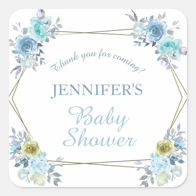 Pretty Blue Floral It's a Boy Baby Shower   Square Sticker (Front)