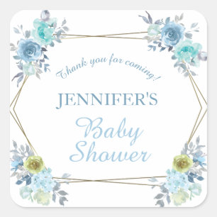 Pretty Blue Floral It's a Boy Baby Shower   Square Sticker