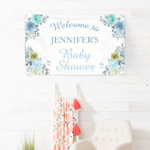 Pretty Blue Floral It's a Boy Baby Shower Welcome Banner