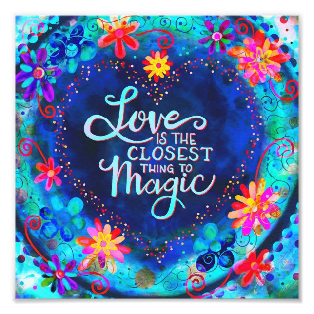 Pretty Blue Floral Love Heart Photo Print (Front)