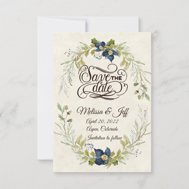 Pretty blue floral save the date (Front)