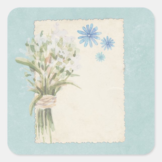 Pretty Blue floral Shabby Scrapbook Embellishment Square Sticker (Front)