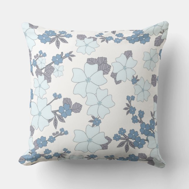 Pretty Blue Floral Throw Pillow (Front)