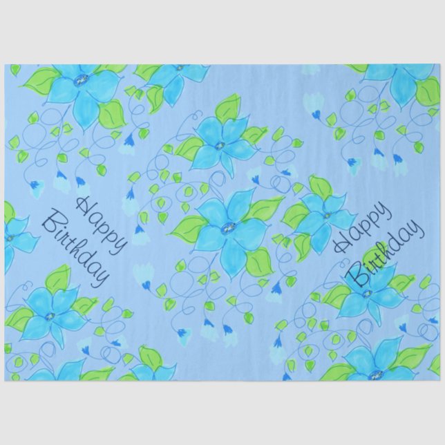 Pretty Blue Floral Tissue Paper (Front)