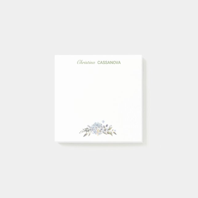  Pretty Blue Floral Watercolor Personalized  Post-it Notes (Front)