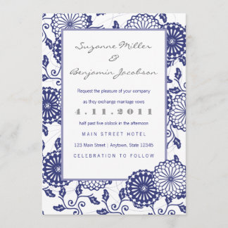 Pretty Blue Floral Wedding Invitation