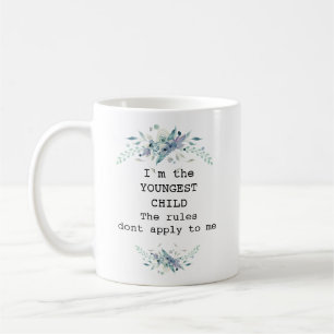 Pretty blue floral  youngest child personalized coffee mug
