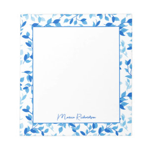 Pretty Blue Florals Modern Personalized Notepad