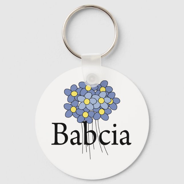 Pretty Blue Flower Babcia T-shirt Keychain (Front)