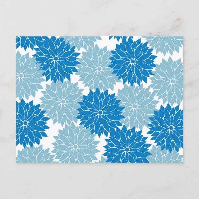 Pretty Blue Flower Blossoms Floral Pattern Print Postcard (Front)