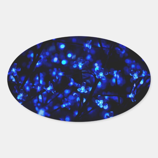 Pretty Blue Flower Lights  Oval Sticker (Front)