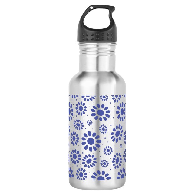Pretty Blue Flower Pattern 532 Ml Water Bottle (Front)