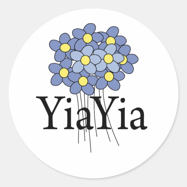 Pretty Blue Flower YiaYia T-shirt Classic Round Sticker (Front)