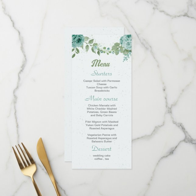 pretty blue flowers green leaves botanical menu (Front/Back In Situ)