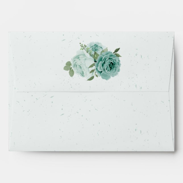 pretty blue flowers green leaves botanical wedding envelope (Back (Top Flap))
