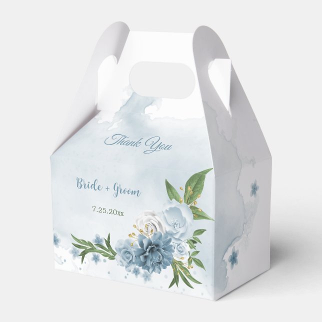 pretty blue flowers greenery  favor box (Front Side)