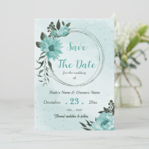 pretty blue flowers greenery  save the date