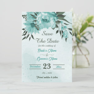 pretty blue flowers greenery save the date