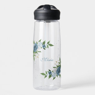 pretty blue flowers greenery water bottle
