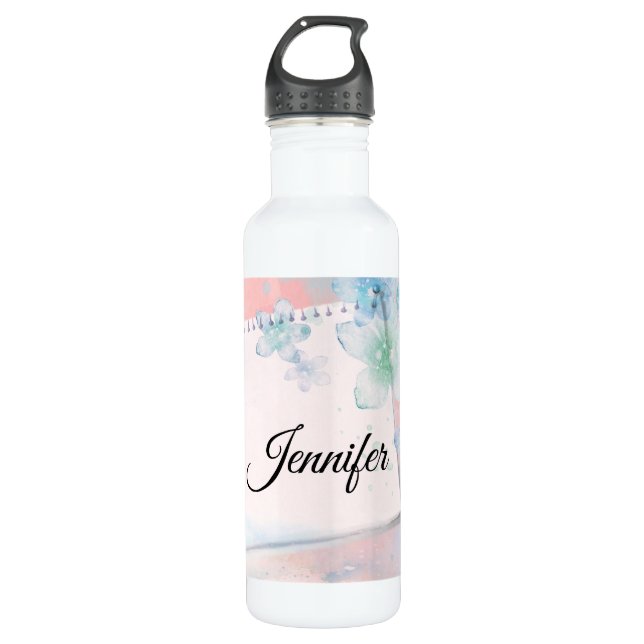 Pretty Blue Flowers on Pink Background 710 Ml Water Bottle (Front)