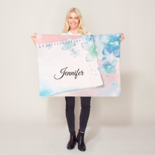 Pretty Blue Flowers on Pink Background Fleece Blanket