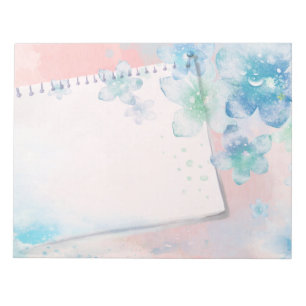 Pretty Blue Flowers on Pink Background Notepad