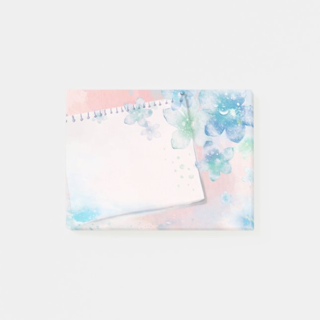 Pretty Blue Flowers on Pink Background Post-it Notes (Front)