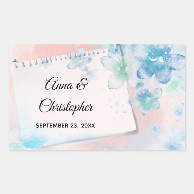 Pretty Blue Flowers on Pink Background Wedding Sticker (Front)