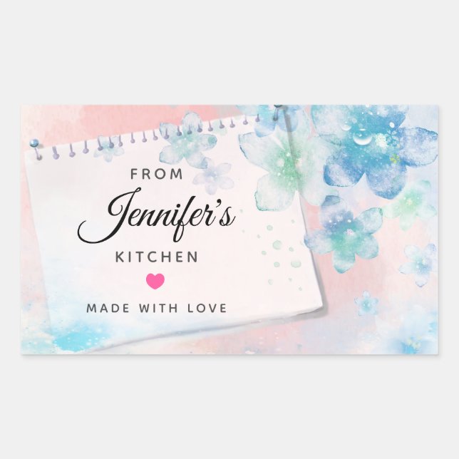 Pretty Blue Flowers on Pink Kitchen Sticker (Front)