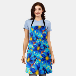 Pretty Blue Flowers Pattern Apron