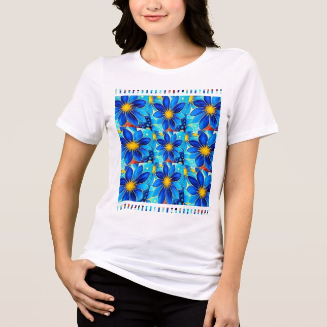 Pretty Blue Flowers Pattern Tri-Blend Shirt (Front)