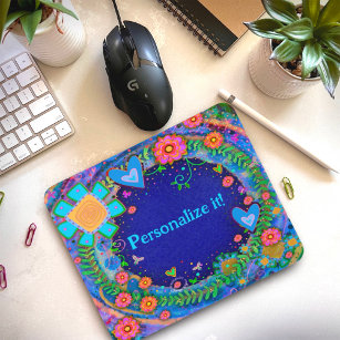Pretty Blue Flowers Personalized Inspirivity Mouse Pad
