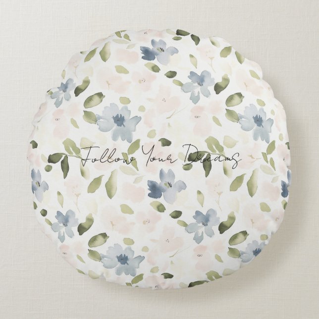 Pretty Blue flowers Round Pillow (Front)