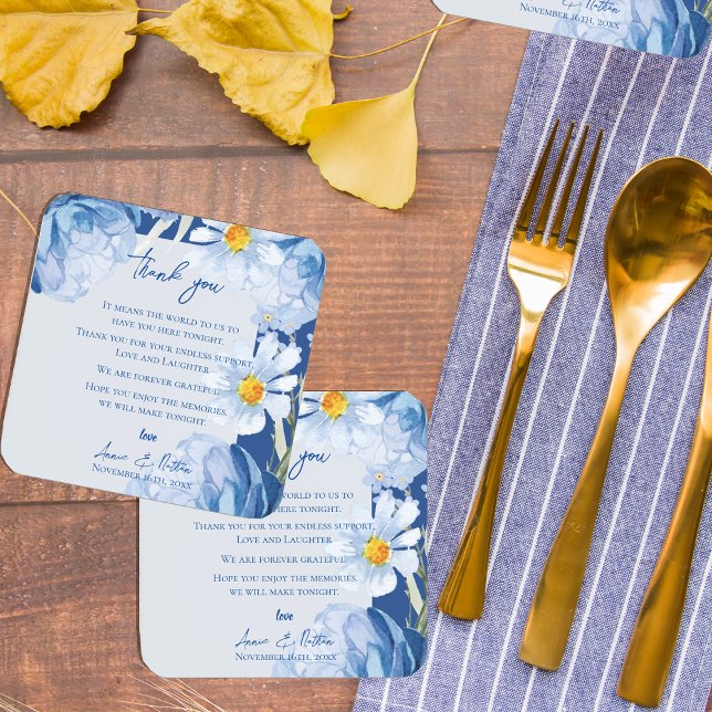 Pretty Blue Flowers Trendy Floral Wedding Coaster (Pretty Blue Flowers Trendy Floral Wedding Beverage Coaster)