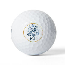 Pretty Blue Folk Bird Monogramed Custom