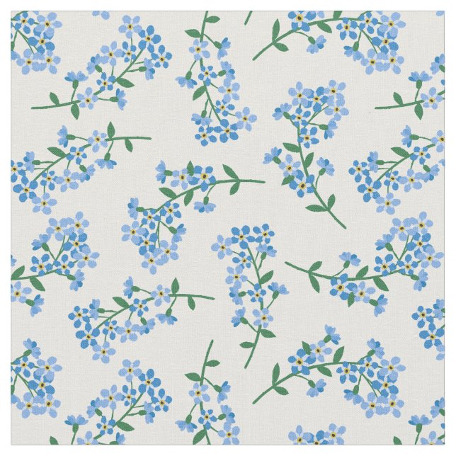 Pretty Blue Forget Me Not Pattern Fabric (Close Up)