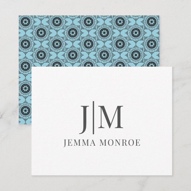 Pretty Blue Geometric Shapes Monogram Card (Front/Back)