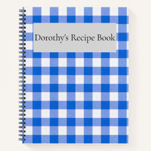 Pretty Blue Gingham Design Pesonalized Recipe Notebook