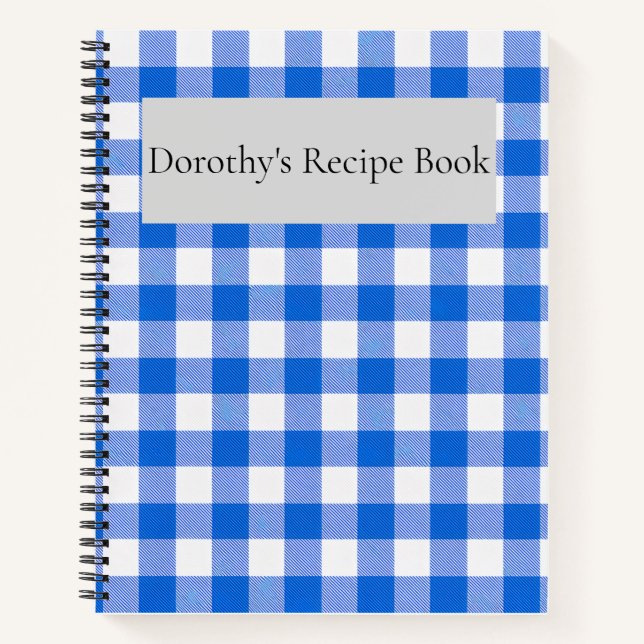 Pretty Blue Gingham Design Pesonalized Recipe Notebook (Front)