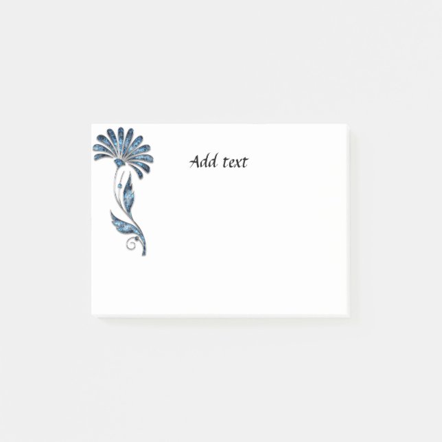 Pretty Blue Glitter Flower Template Post-it Notes (Front)