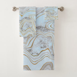Pretty Blue Gold Marble Towel BATHROOM TOWEL SET