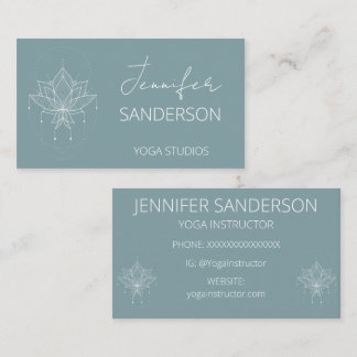 Pretty Blue Green Boho Floral Lotus Yoga Business Card