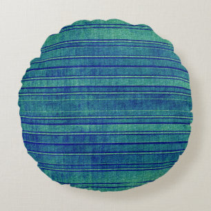 Pretty Blue Green Distressed Watercolor Pattern Round Pillow