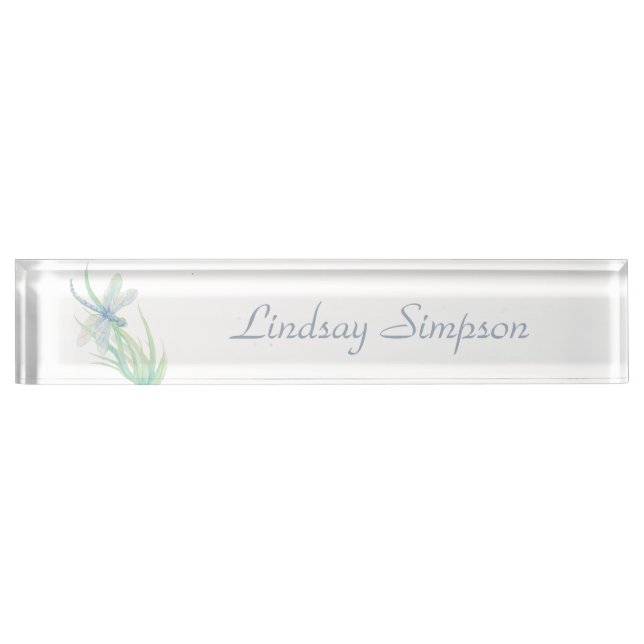 Pretty Blue Green Dragonfly Custom Name Art Nameplate (Front)