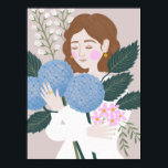 Pretty Blue Green Girly Floral Illustration Poster<br><div class="desc">A lovely girly art print for the home,  featuring a bouquet of blue and purple flowers and hydrangeas. Complimented by neutral tones.</div>